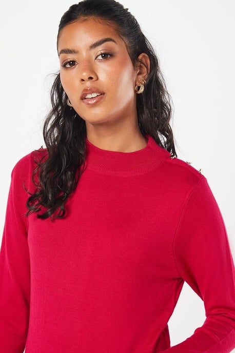 High Neck Button Shoulder Jumper