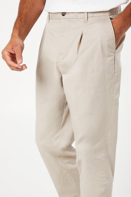 Burton Mens Beige Chino Trousers Cotton Blend Elastane Tapered Fit