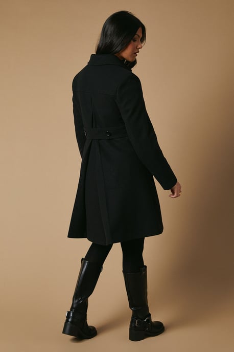 Faux Wool Button Through Dolly Coat