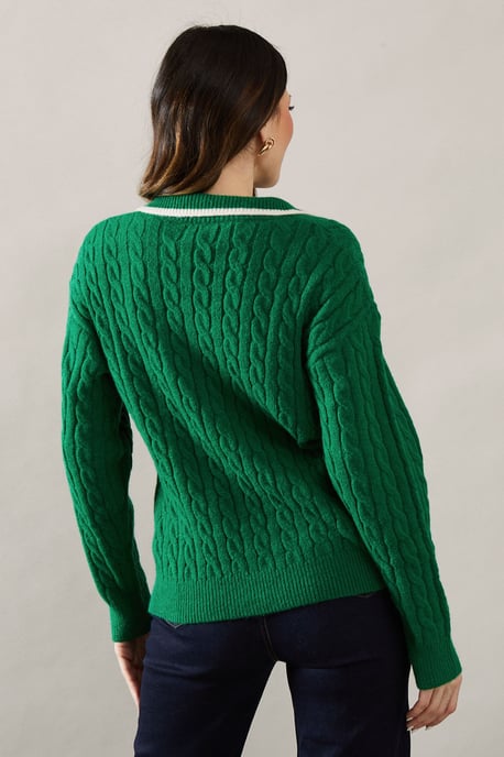 Cable Knit Tipped Collared Jumper