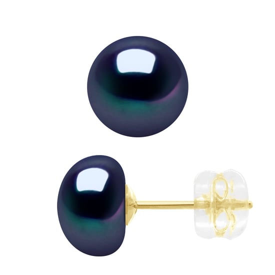 Earrings Yellow Gold - Real Cultured Freshwater Pearls Button 8-9 mm