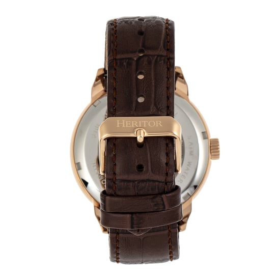 Heritor Automatic Sanford Semi-Skeleton Leather-Band Watch
