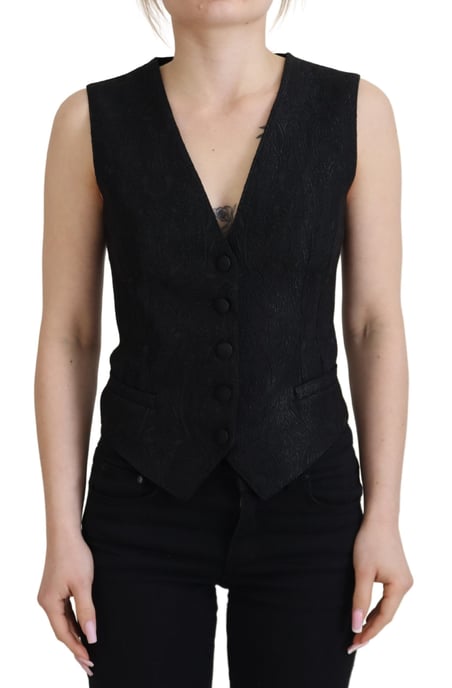 Top sin mangas de terciopelo negro brocado de mujer Dolce & Gabbana con botones - Image 1