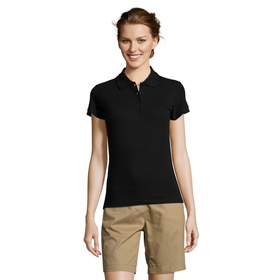 SOLS Womens/Ladies People Pique Short Sleeve Cotton Polo Shirt (Black) - Image 5