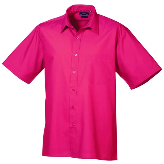 Premier Mens Short Sleeve Formal Poplin Plain Work Shirt (Hot Pink) - Image 1
