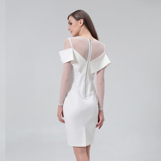 Bardot neckline bodycon dress in jersey and tulle - Image 2