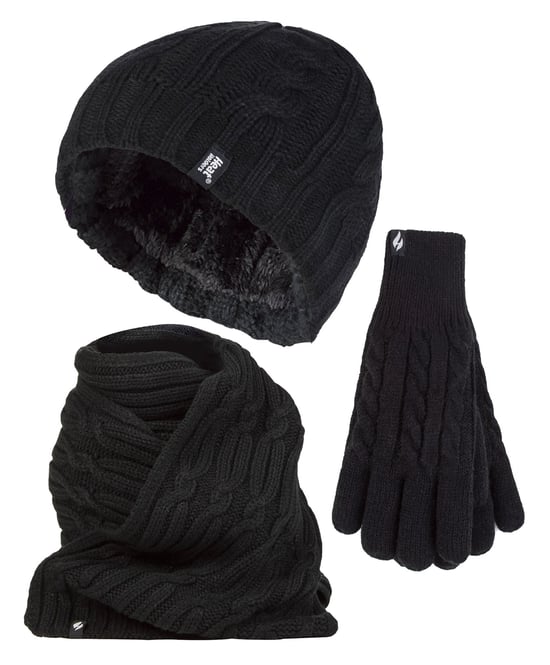 Set de Guantes y Bufanda de Punto para Mujer - Negro - Image 1