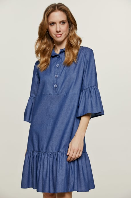 Vestido vaquero con mangas acampanadas y dobladillo con volantes - Image 6