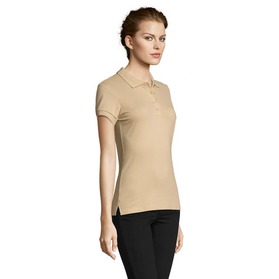SOLS Womens/Ladies People Pique Short Sleeve Cotton Polo Shirt (Sand) - Image 6