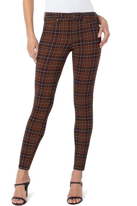 Madonna Skinny Deep Cinnamon Navy Glen Plaid Jeans