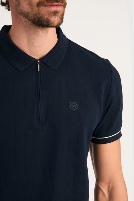 Navy Cotton Zip Neck Polo Shirt