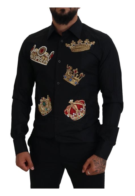 Camisa formal de ajuste slim para hombre Dolce & Gabbana en negro con corona dorada - Image 5