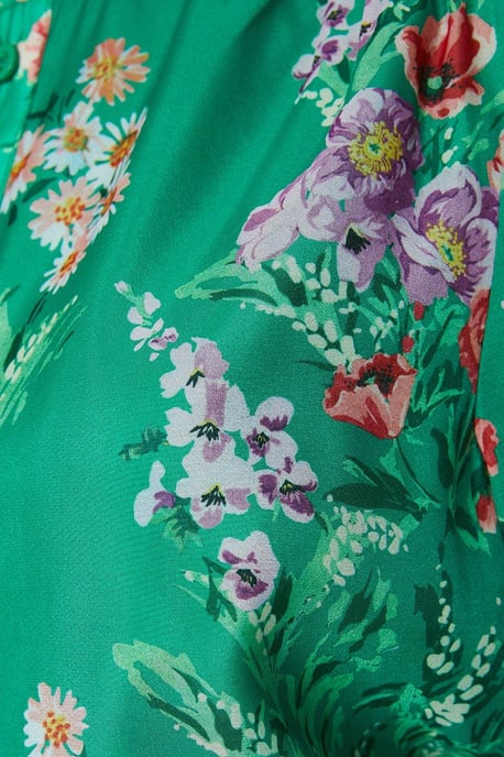 Petite Green Floral Organza Mini Shirt Dress
