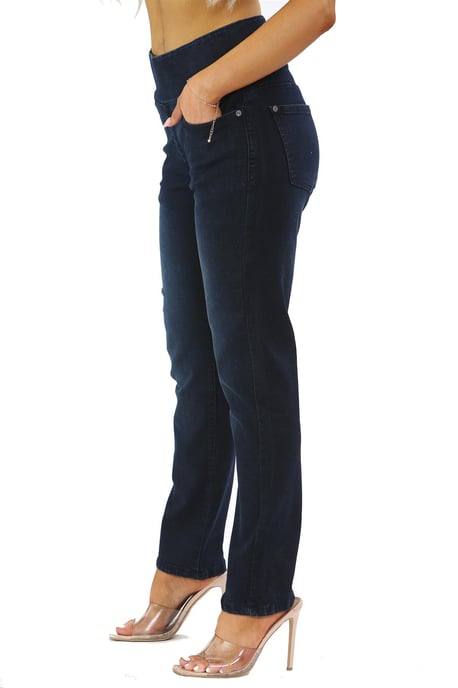 Vaqueros con control de barriga y cintura elástica para mujer en azul oscuro - Image 3