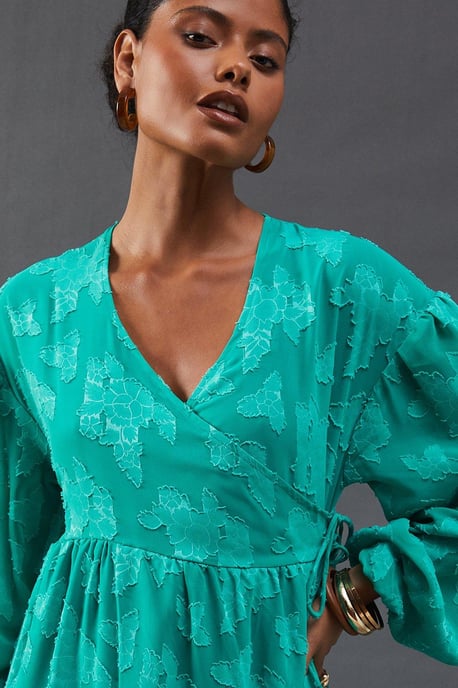 Burnout Chiffon Wrap Smock Midi Dress