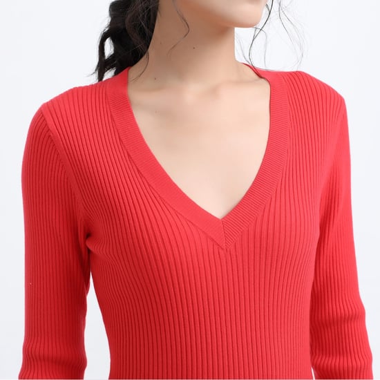 Midi jumper-dress with V -neckline - Image 3