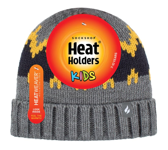Heat Holders - Gorro de punto grueso y suave con pompones para niños - Pebble Melange/Gold/Navy - Image 2