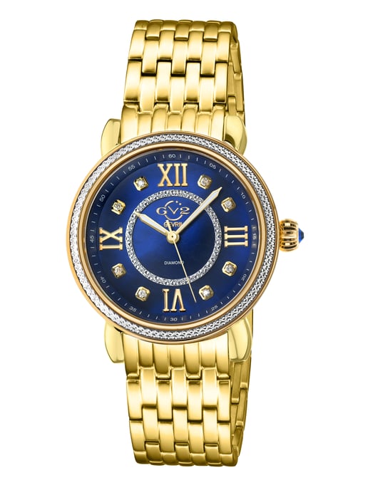 GV2 Womens Marsala 9862B Swiss Quartz Diamond Yellow Gold Stainless Steel Watch