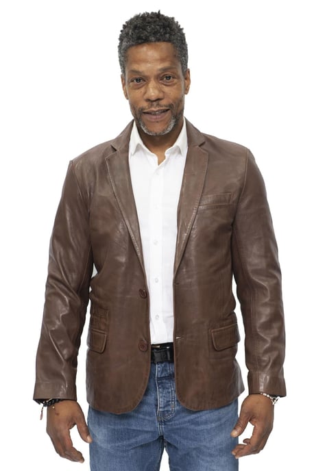 Mens Slim 2 Button Leather Blazer Jacket-London
