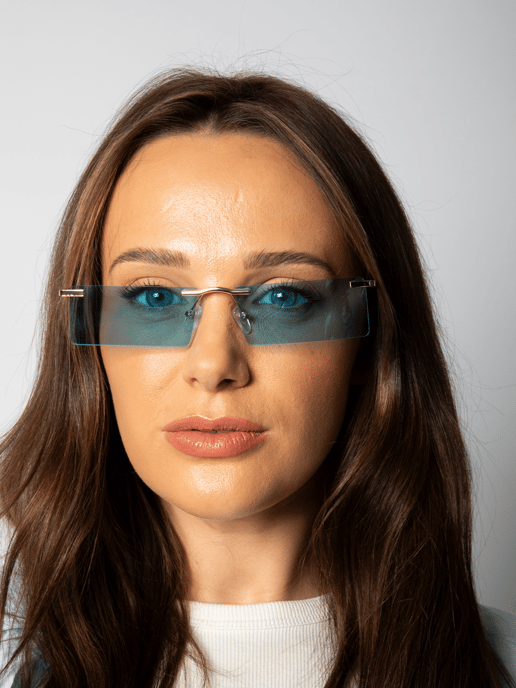 Frameless Rectangle Sunglasses in Pale Blue