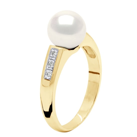 Ring Jewelry Diamond 0,06 Cts - Yellow Gold - Real Cultured Freshwater Pearl Round 8-9 mm - Image 1