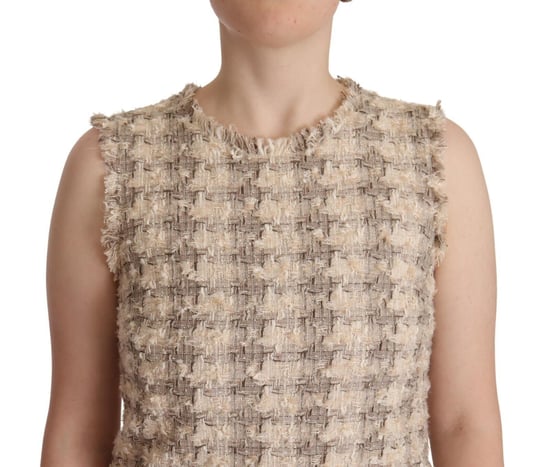 Vestido mini sin mangas a cuadros beige de Dolce & Gabbana para mujer. - Image 4
