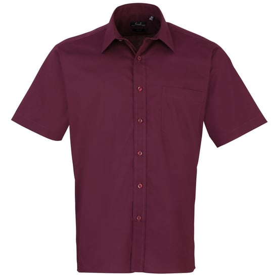 Premier Mens Short Sleeve Formal Poplin Plain Work Shirt (Aubergine) - Image 1