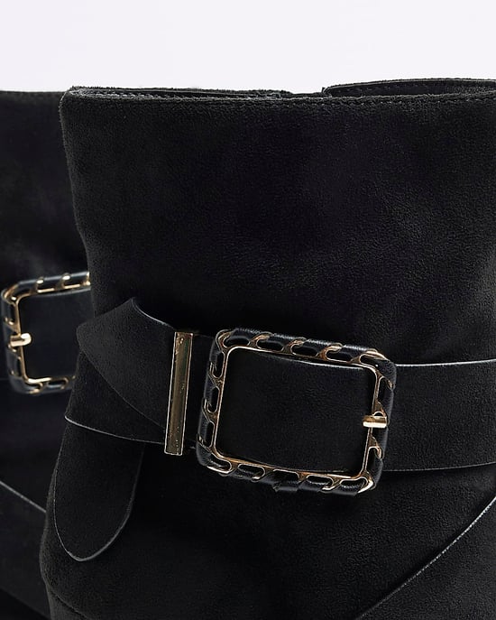 River Island Womens Heeled Boots Black Woven Buckle