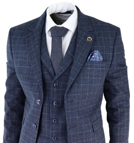 Traje de tweed de tres piezas a cuadros azules para hombre, Peaky Blinders, estilo Gatsby de los años 20, corte entallado - Image 3