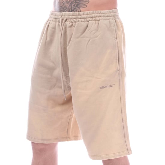 Pantalones cortos de sudadera vintage de skate en arena con tabulador diagonal Off White para hombres - Image 1