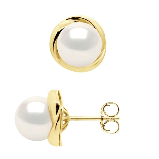 Earrings Yellow Gold - Real Cultured Freshwater Pearls Round 7-8 mm - Image 1