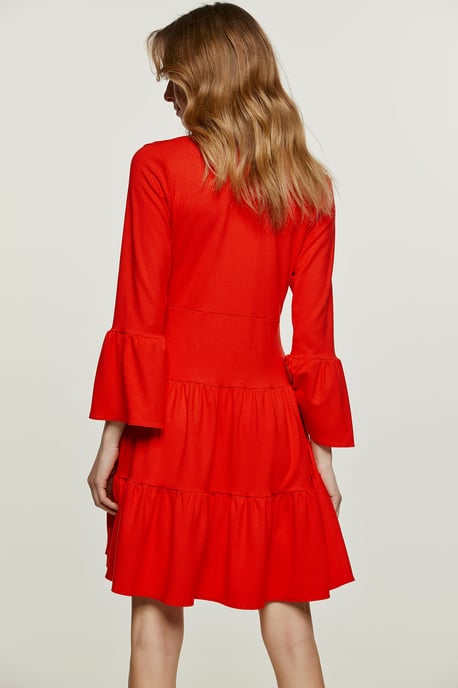 Red Jersey Tiered Dress