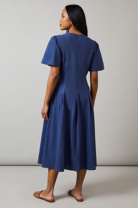 Royal Blue Seam Detail Inserted Pleat Detail Midi Dress - Image 3