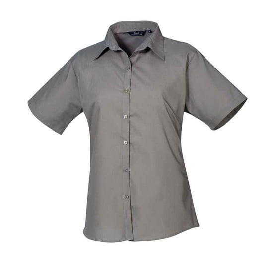 Premier Womens/Ladies Poplin Short-Sleeved Blouse (Dark Grey) - Image 1