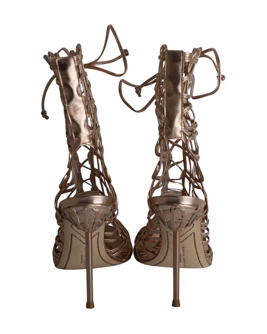 Sophia Webster Delphine Metallic Cage Lace-up Sandals in Gold Leather - Image 4