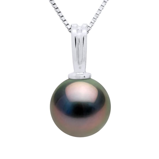Beaded Pendant in White Gold and Real Cultured Tahiti Pearl Round 10-11 mm
