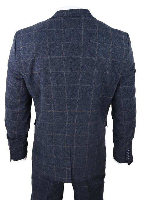 Traje de lana de 3 piezas para hombre, de tweed azul marino a cuadros, Peaky Blinders, estilo Gatsby de los años 20 - Image 6