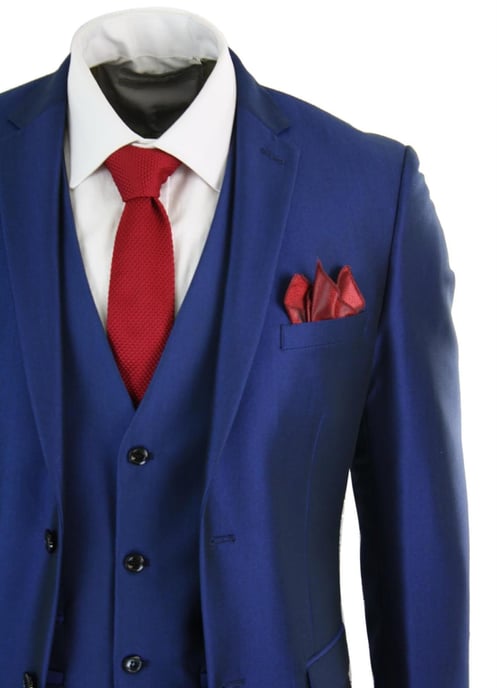 Traje Clásico Brillante Azul Real de Tres Piezas para Hombre - Image 5