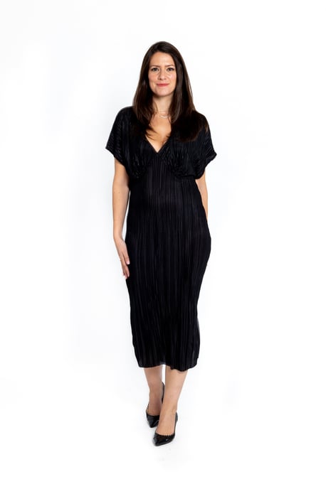 Plisse Black Midi Dress