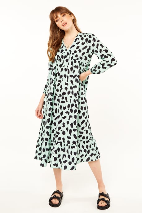 Green Printed Smock Dress