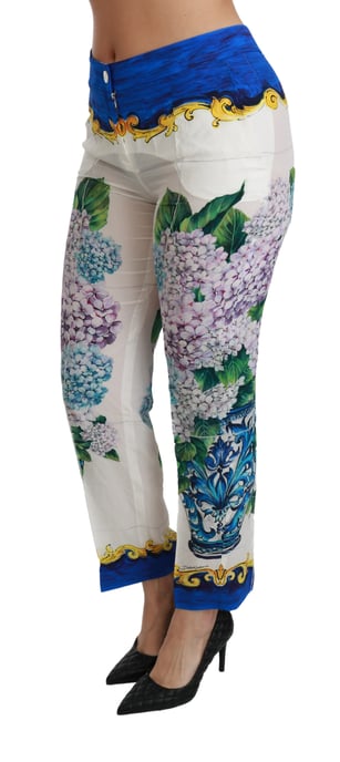 Pantalones de Seda Blancos de Hortensia de Cintura Media de Dolce y Gabbana - Image 3