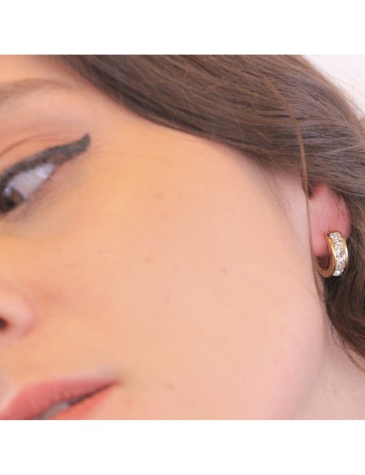 Pendientes Aros Cuadrados - Oro y Cristal - Image 2
