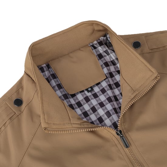 Men's Bomber Jacket with Stand-Up Collar, Transitional Jacket for Autumn, Casual Sports Jacket Khaki - Image 4