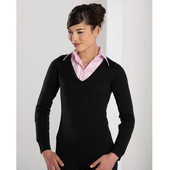 Russell Collection Ladies/Womens V-Neck Knitted Pullover Sweatshirt (Black) - Image 2