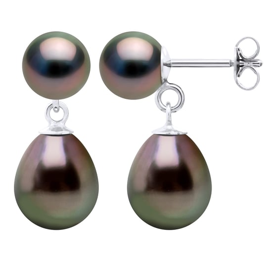 Double Earrings - White Gold - Real Cultured Tahiti Pearls Round 7-8 and Pear 9-10 mm - Image 1