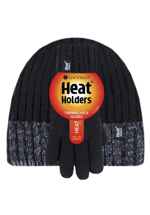 Heat Holders - Niños Niños Invierno cálido forro polar aislado de punto de vuelta sobre el manguito acanalado sombrero y guantes Set - BS2P9710 - Image 2