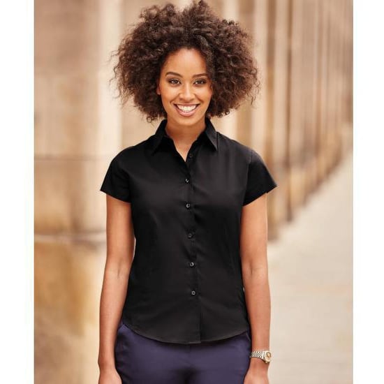 Russell Collection Ladies/Womens Cap Sleeve Easy Care Fitted Shirt (Black) - Image 2