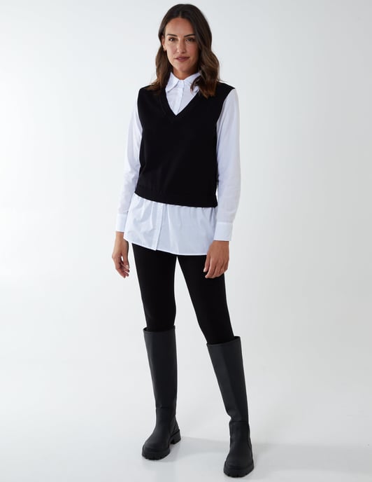 LEONIE - 2 in 1 Knit Vest & Collared Shirt Top - Image 2