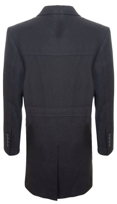 Mens 3/4 Long Black Wool Coat Crombie Overcoat Jacket Peaky Blinders Slim Fit