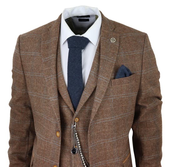 Traje de lana de 3 piezas para hombre, de tweed marrón roble, con cuadros de espiga y Peaky Blinders, Gatsby - Image 3